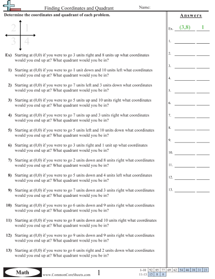 6.ns.6b Worksheets - Finding Coordinates and Quadrant  worksheet